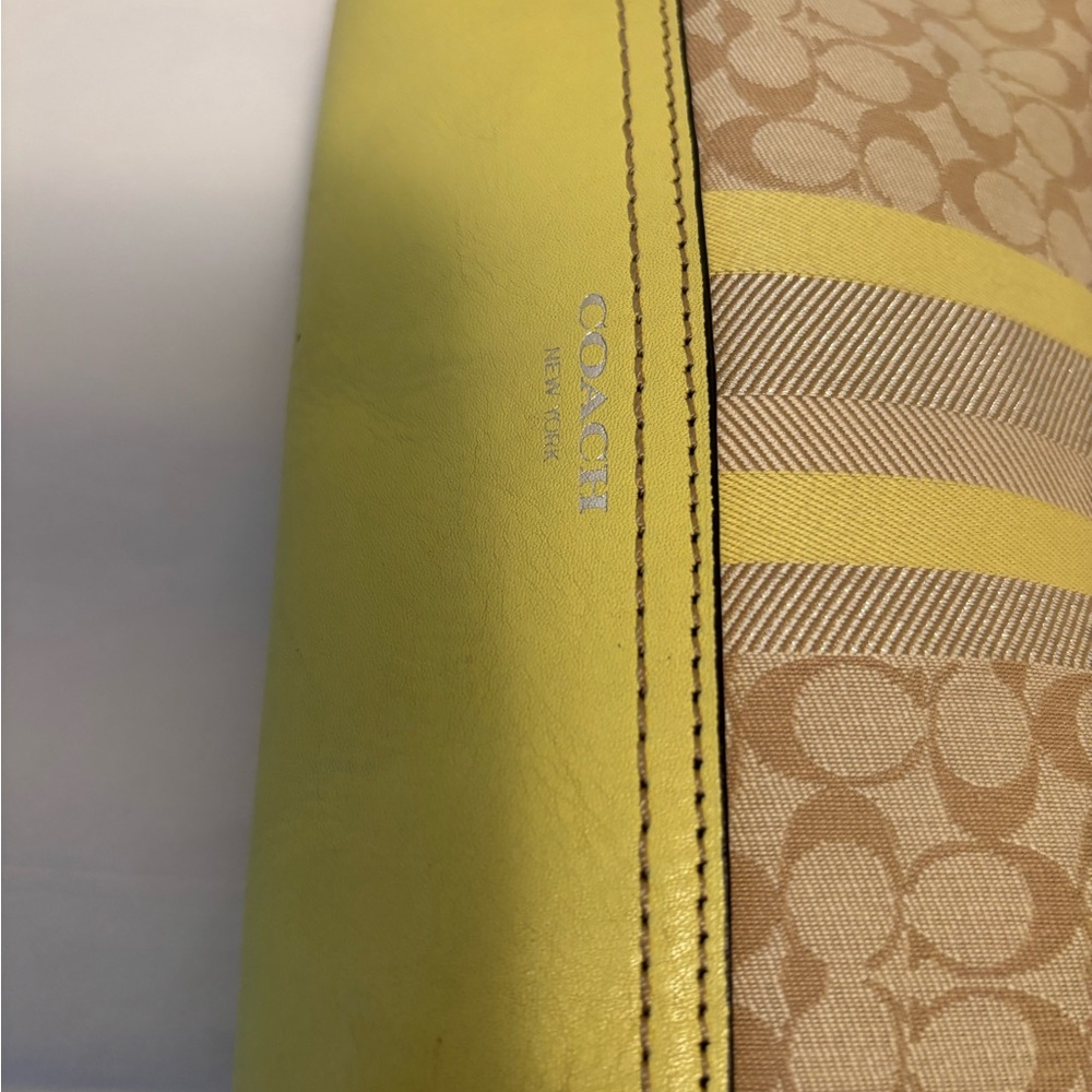 Coach Legacy Signature Yellow and Tan Cosmetic Bag/ Wristlet with tassel and Ht - Picture 8 of 13